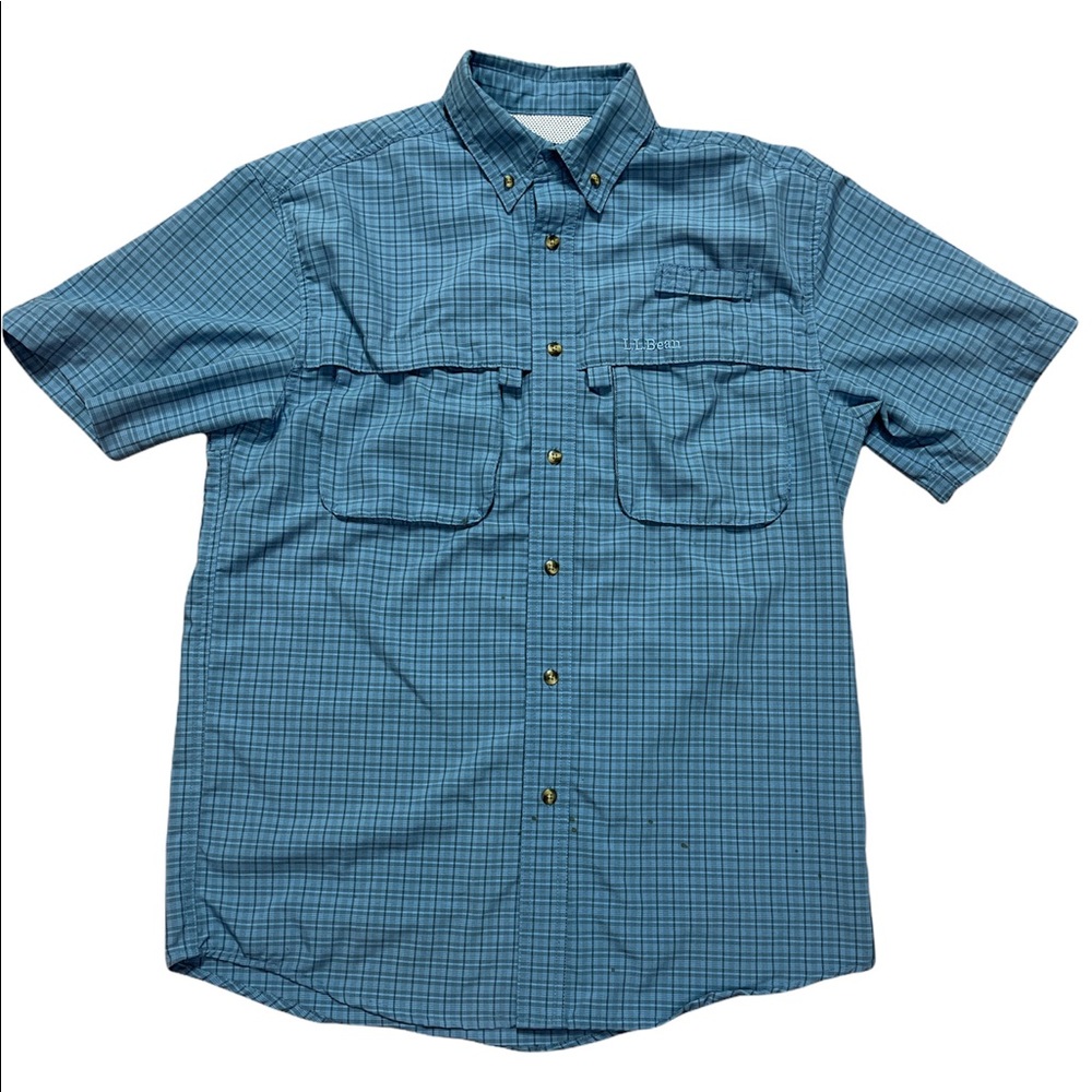 L.L. Bean Men Button Up Shirt Vented Short Sleeve Size Small Regular Pre-Owned